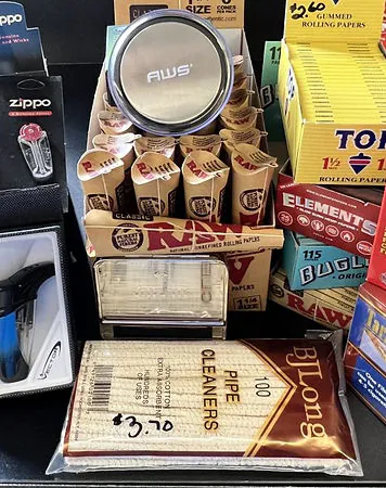 Lighters, rolling papers and pipe cleaners at Shelly's Kleen Tobacco